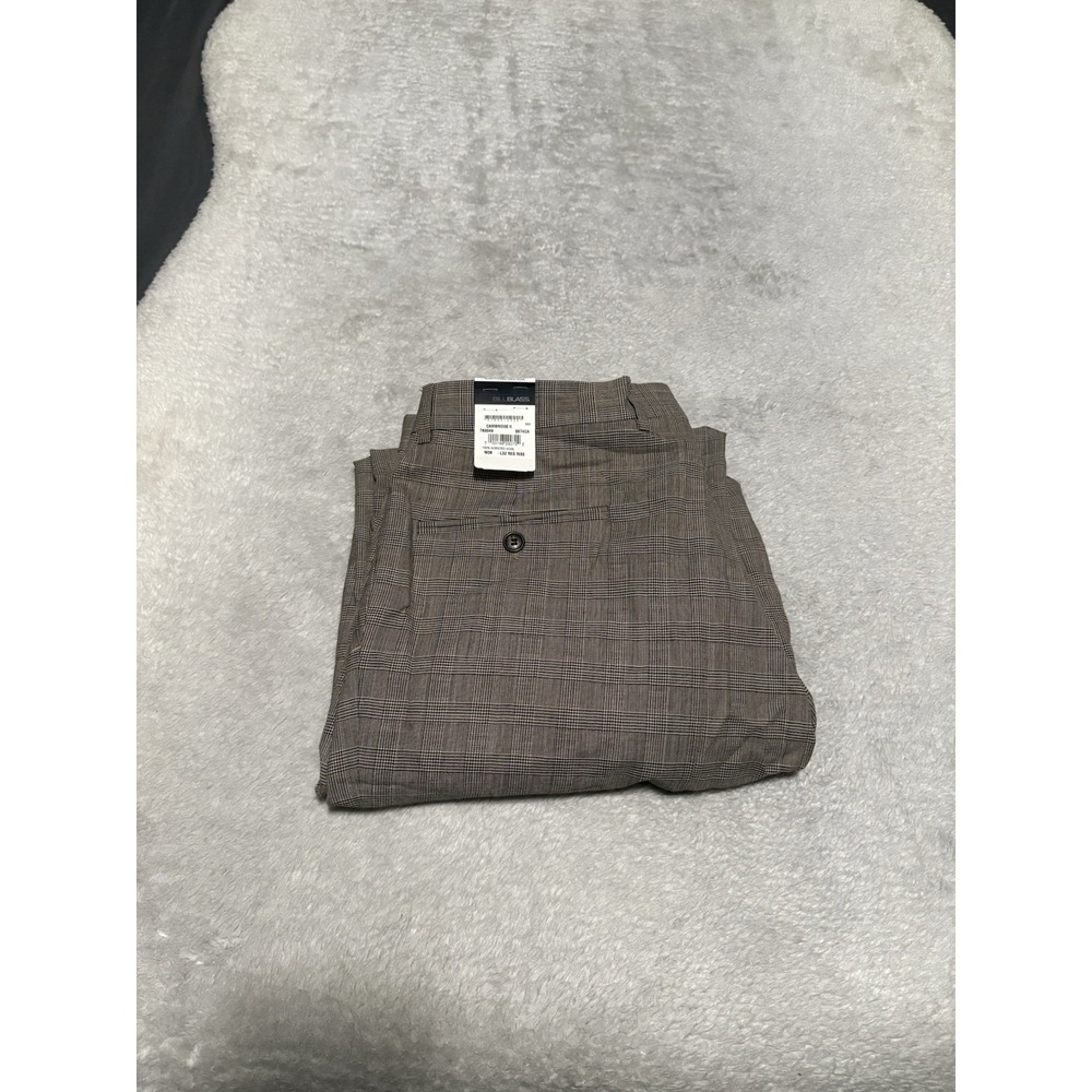 Bill Blass Men's Black Glen Plaid Wool Dress Pants Size 36x32 Cuffed Pleated